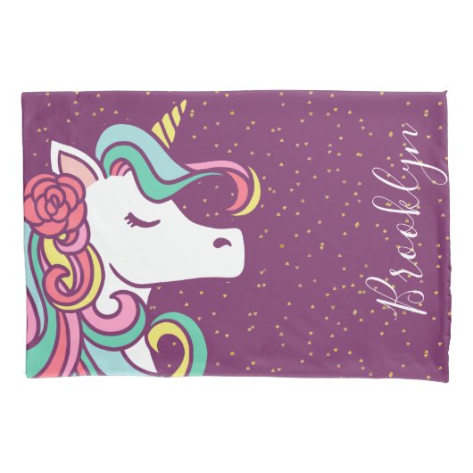 Magical Unicorn Gold Glitter Girly Kussensloop (Voorkant)