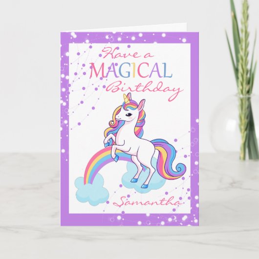 Magical Unicorn Happy Birthday Paars Kaart (Voorkant)