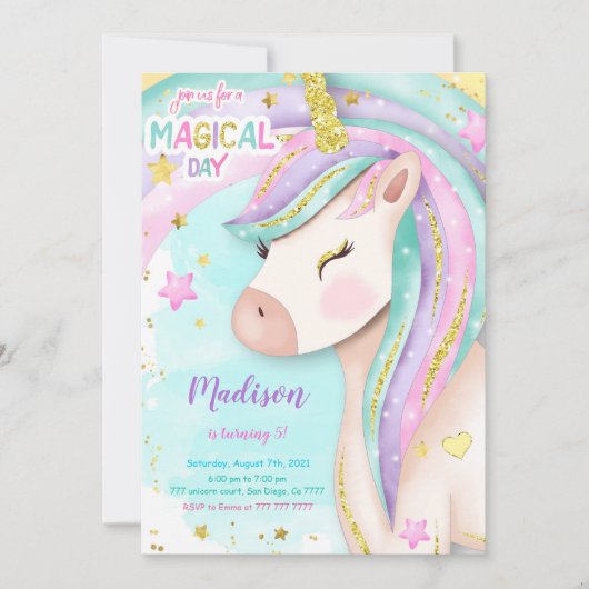 Magical Unicorn Invitation Kaart (Voorkant)