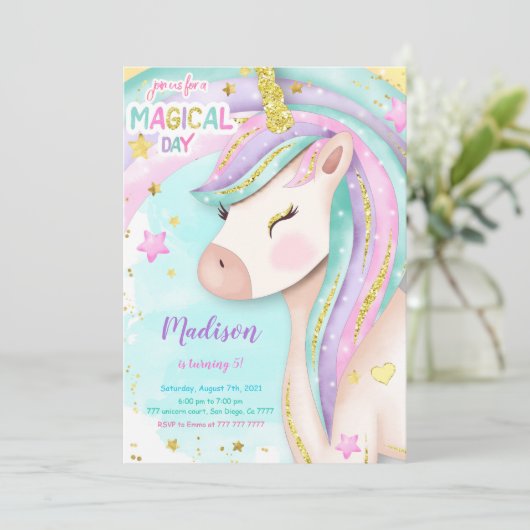 Magical Unicorn Invitation Kaart (Staand voorkant)