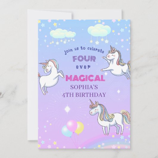 Magical Unicorn Invitation Kaart (Voorkant)