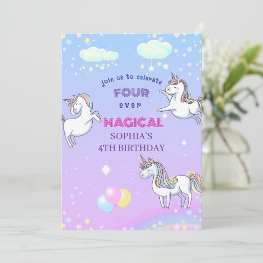 Magical Unicorn Invitation Kaart (Staand voorkant)