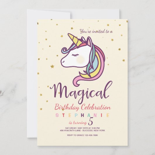 Magical Unicorn Invitation Kaart (Voorkant)