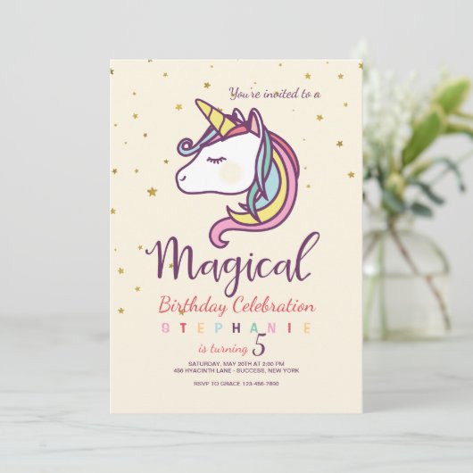 Magical Unicorn Invitation Kaart (Staand voorkant)