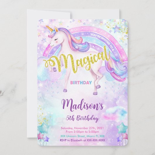 Magical Unicorn Invitation Kaart (Voorkant)