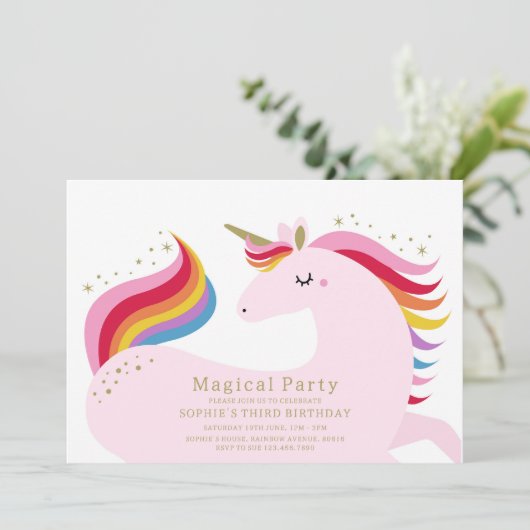 Magical Unicorn Invitation Kaart (Staand voorkant)