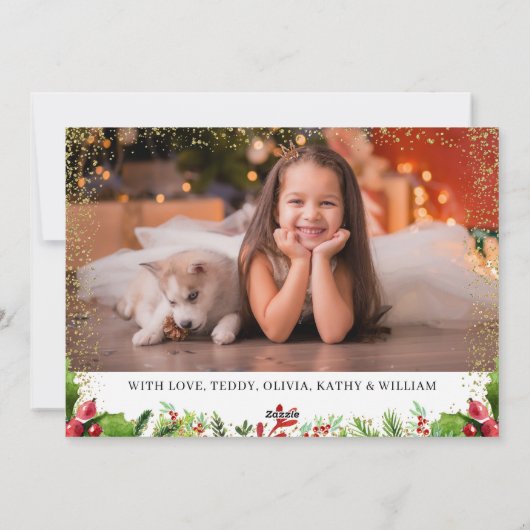 Magical Unicorn KerstHolly Berries 2 Foto Feestdagenkaart (Achterkant)