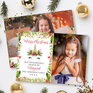 Magical Unicorn KerstHolly Berries 2 Foto Feestdagenkaart