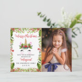 Magical Unicorn KerstHolly Berries 3 Foto Feestdagenkaart (Staand voorkant)