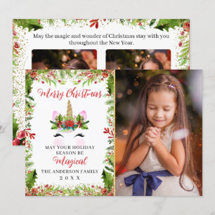 Magical Unicorn KerstHolly Berries 3 Foto Feestdagenkaart