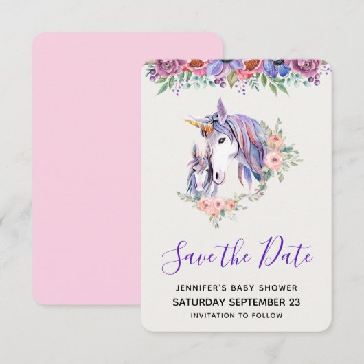 Magical Unicorn Mam & Baby Baby shower Save The Date (Voorkant / Achterkant)
