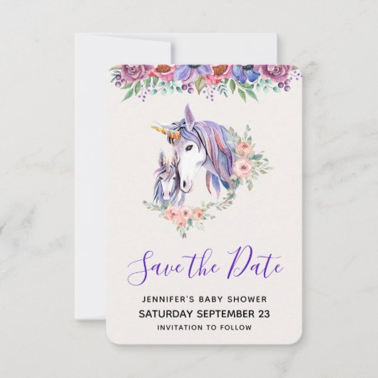 Magical Unicorn Mam & Baby Baby shower Save The Date (Voorkant)