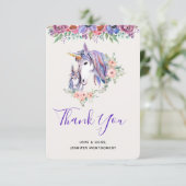 Magical Unicorn Mam & Baby Waterverf Dank je Bedankkaart (Staand voorkant)