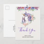 Magical Unicorn Mam & Baby Waterverf Dank je Briefkaart (Voorkant / Achterkant)