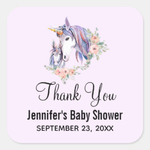 Magical Unicorn Mam & Baby Waterverf Dank je Vierkante Sticker