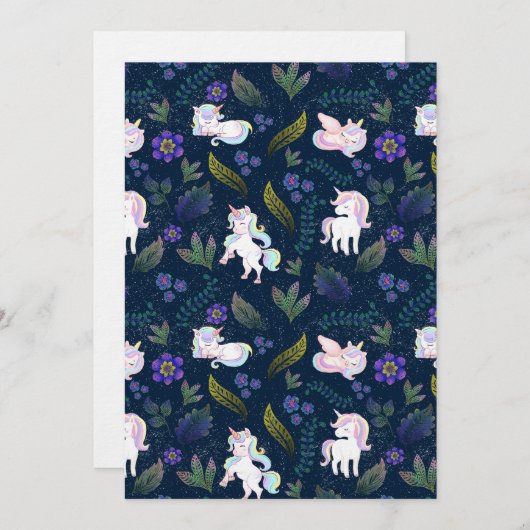 Magical Unicorn Night Forest Seamless Pattern Kaart (Voorkant / Achterkant)