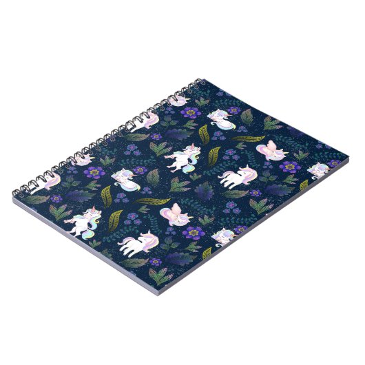 Magical Unicorn Night Forest Seamless Pattern Notitieboek (Linkerzijde)