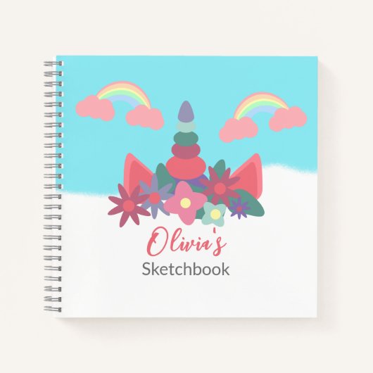 Magical Unicorn Personalised Kinder Sketchbook Notitieboek (Voorkant)