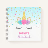 Magical Unicorn Personalised Kinder Sketchbook Notitieboek (Voorkant)