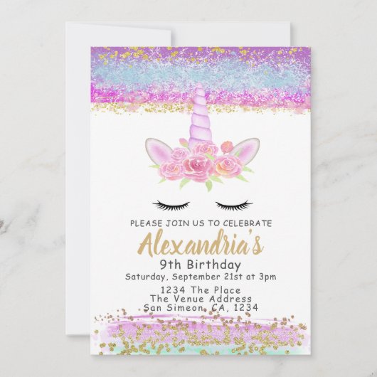 Magical Unicorn Personalized Birthday Party Kaart (Voorkant)