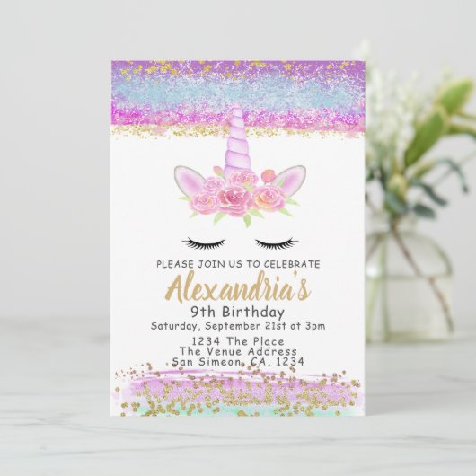 Magical Unicorn Personalized Birthday Party Kaart (Staand voorkant)