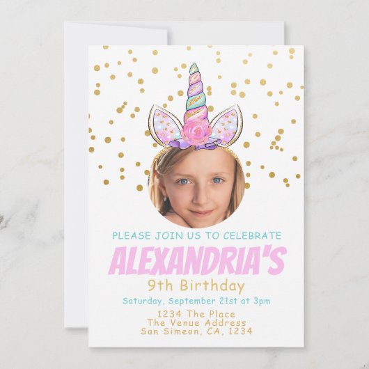 Magical Unicorn Personalized Fun Birthday Party Kaart (Voorkant)