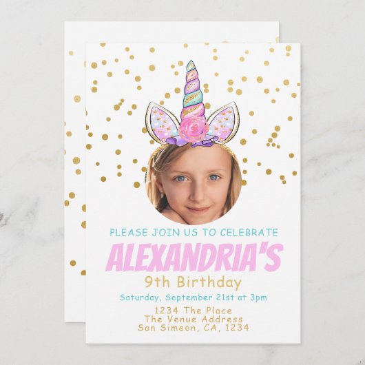 Magical Unicorn Personalized Fun Birthday Party Kaart (Voorkant / Achterkant)