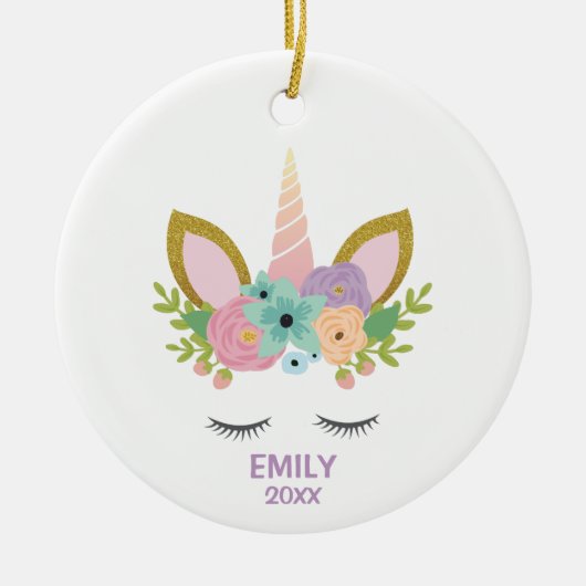 Magical Unicorn Personalized name glitter girly Keramisch Ornament (Voorkant)