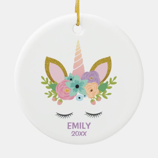 Magical Unicorn Personalized name glitter girly Keramisch Ornament (Achterkant)