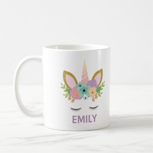Magical Unicorn Personalized name glitter girly Koffiemok (Links)