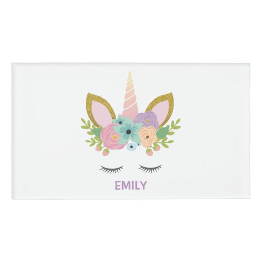 Magical Unicorn Personalized name glitter girly Naambadge (Voorkant)