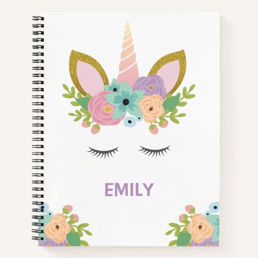 Magical Unicorn Personalized name glitter girly Notitieboek (Voorkant)
