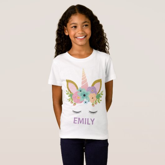 Magical Unicorn Personalized name glitter girly T-shirt (Voorkant volledig)