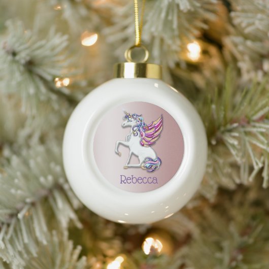 Magical Unicorn Personalized Pink Keramische Bal Ornament (Boom)