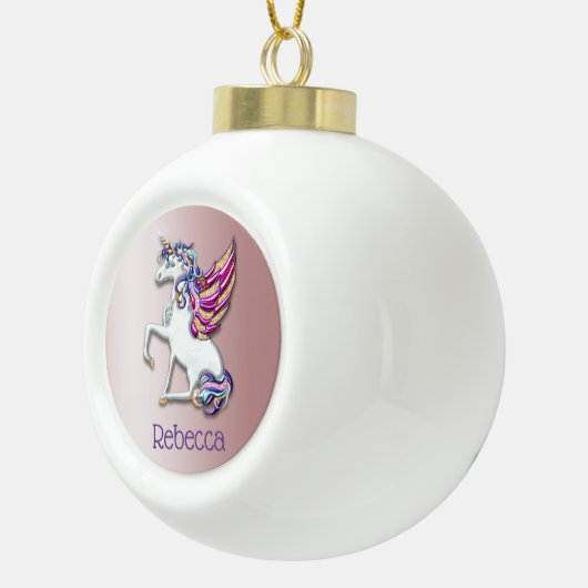 Magical Unicorn Personalized Pink Keramische Bal Ornament (Rechts)