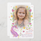 Magical Unicorn Photo Invitation Kaart (Voorkant / Achterkant)