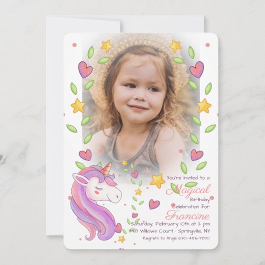 Magical Unicorn Photo Invitation Kaart (Voorkant)