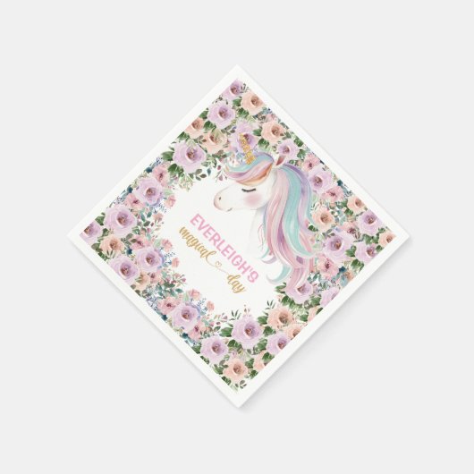 Magical Unicorn Pink Flower 1st birthday Servet (Hoek)