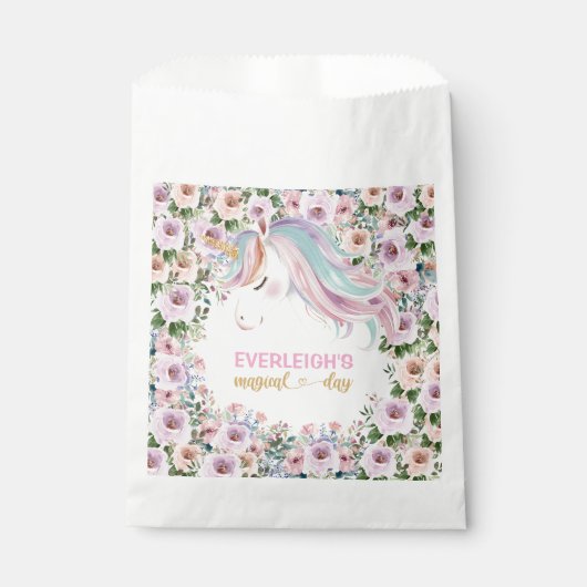 Magical Unicorn Pink Flower birthday Bedankzakje (Voorkant)