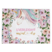 Magical Unicorn Pink Flower birthday Groot Cadeauzakje (Achterkant)