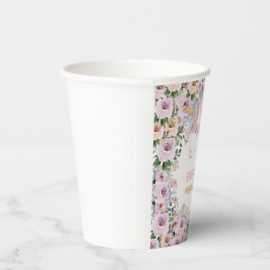 Magical Unicorn Pink Flower birthday Papieren Bekers (Rechts)