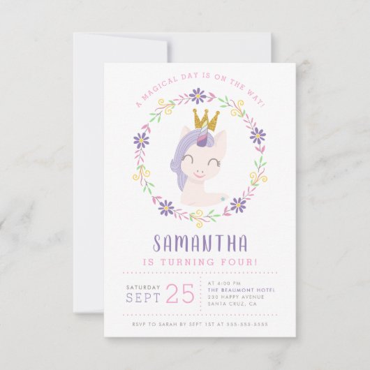 Magical Unicorn Princess | Roze en gouden dag Kaart (Voorkant)