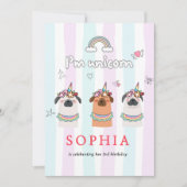 Magical Unicorn Pug Birthday Invitation Kaart (Voorkant)