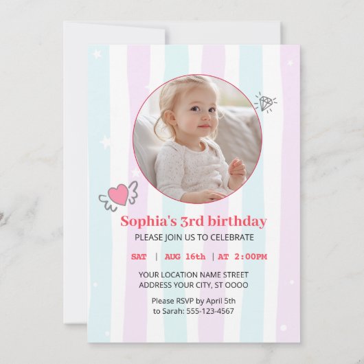 Magical Unicorn Pug Birthday Invitation Kaart (Achterkant)