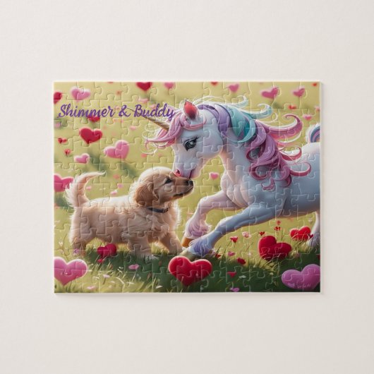 Magical Unicorn & Puppy Love Heart Field Legpuzzel (Horizontaal)