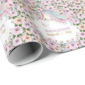 Magical Unicorn Purple Flower 1st birthday Cadeaupapier (Rol Hoek)