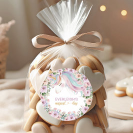 Magical Unicorn Purple Flower 1st birthday Ronde Sticker