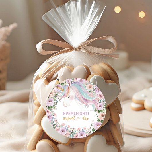 Magical Unicorn Purple Flower 1st birthday Ronde Sticker