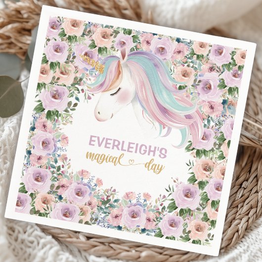 Magical Unicorn Purple Flower 1st birthday Servet