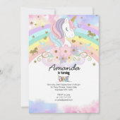 Magical Unicorn Rainbow 1st Birthday Invitation Kaart (Voorkant)